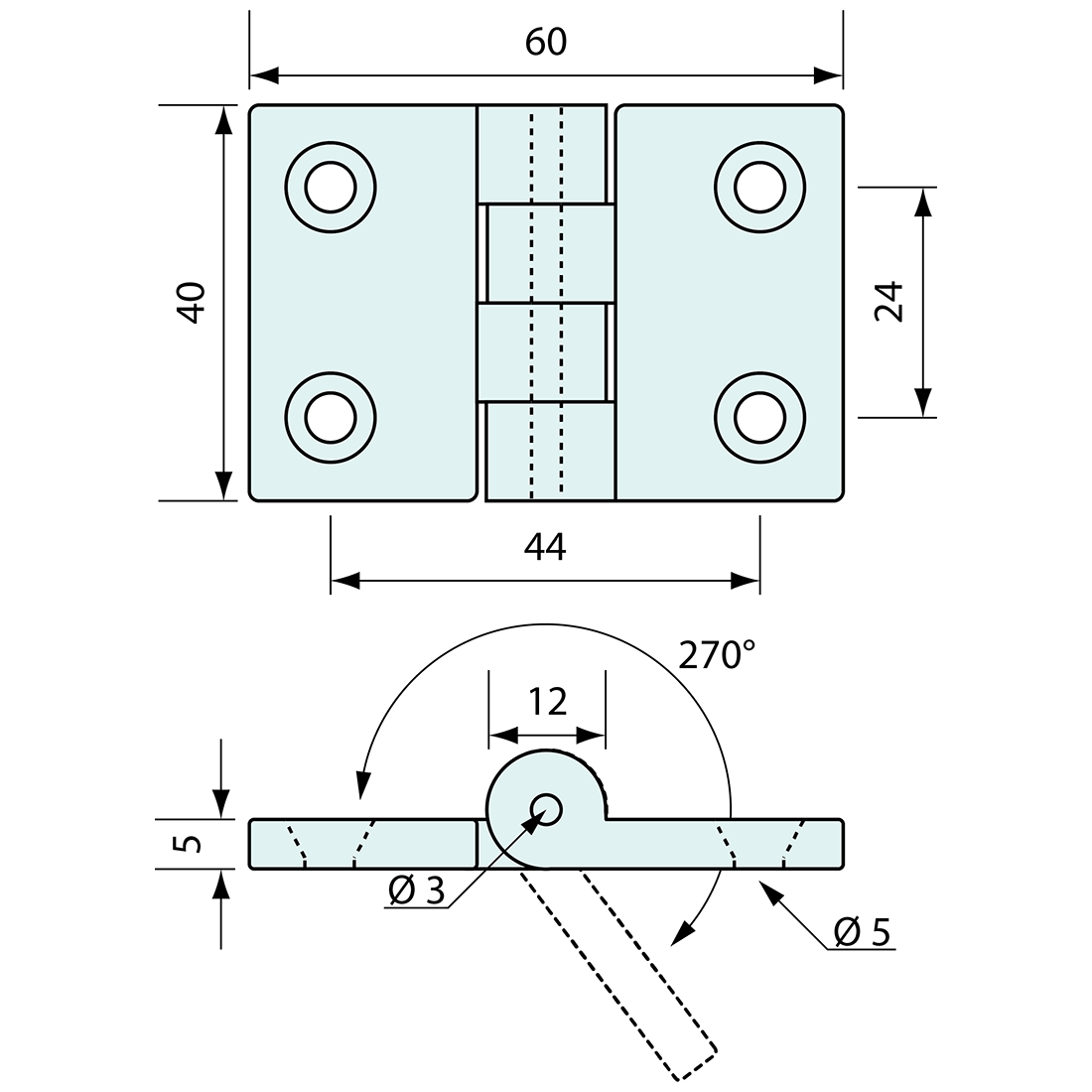 Butt Hinge Black Nylon 60mm
