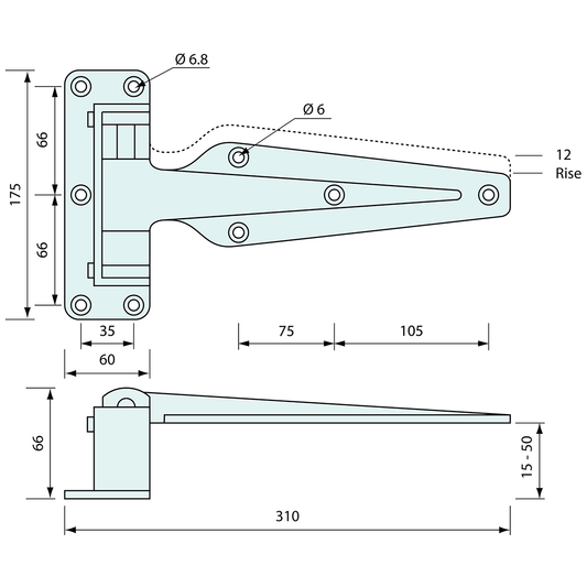 Cooler Hinge Reinforced Cam Rise Left Hand White 279mm