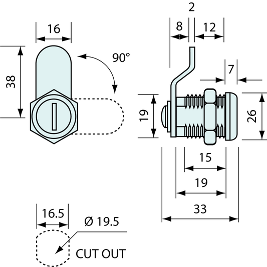 Round Face Cam Lock For Central Locking Kit 90deg Rotation