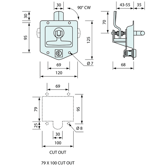 Drop T Latch Locking Stainless Steel 120mm