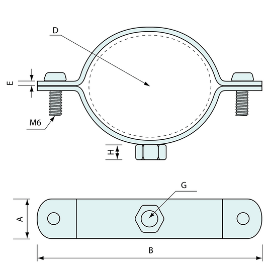Bolt On Pipe Clamp M8 M10 23 to 27mm