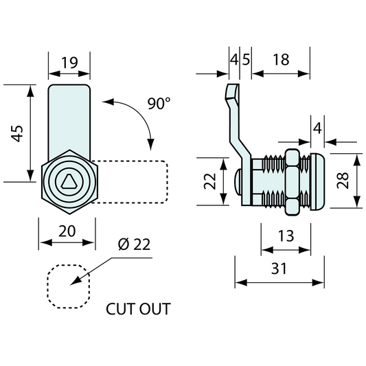 Tri Cam Lock Stainless Steel 8mm 18mm