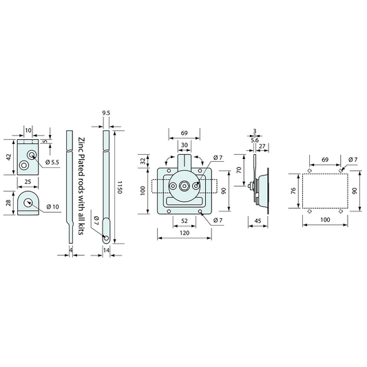 Drop T Latch Three Way Kit Non Locking Stainless Steel