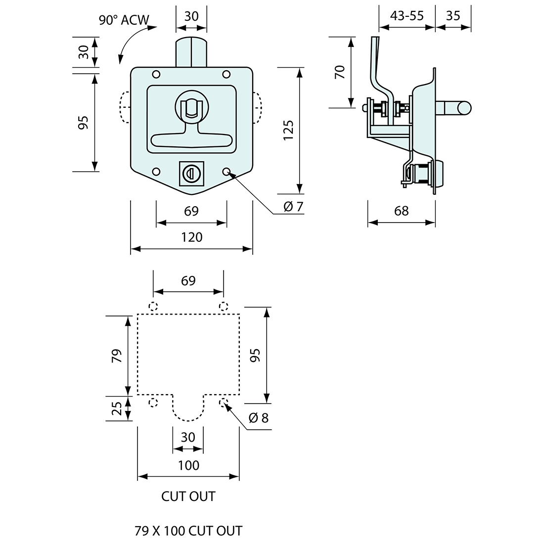 Drop T Latch Locking Zinc 120mm