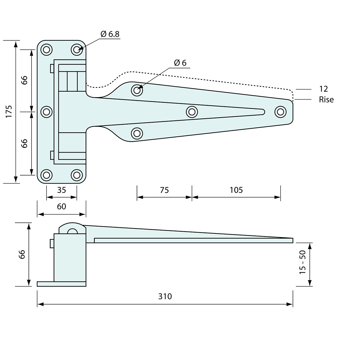 Cooler Hinge Cam Rise Right Hand White 283mm