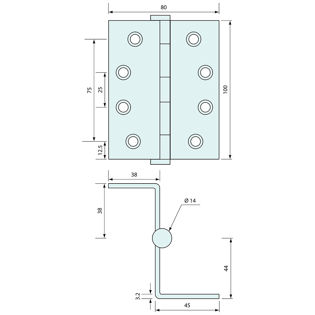 Hospital Hinge Stainless Steel 100mm