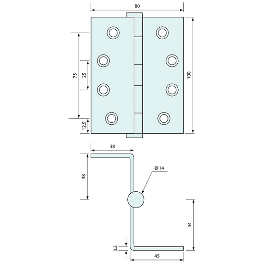 Hospital Hinge Stainless Steel 100mm