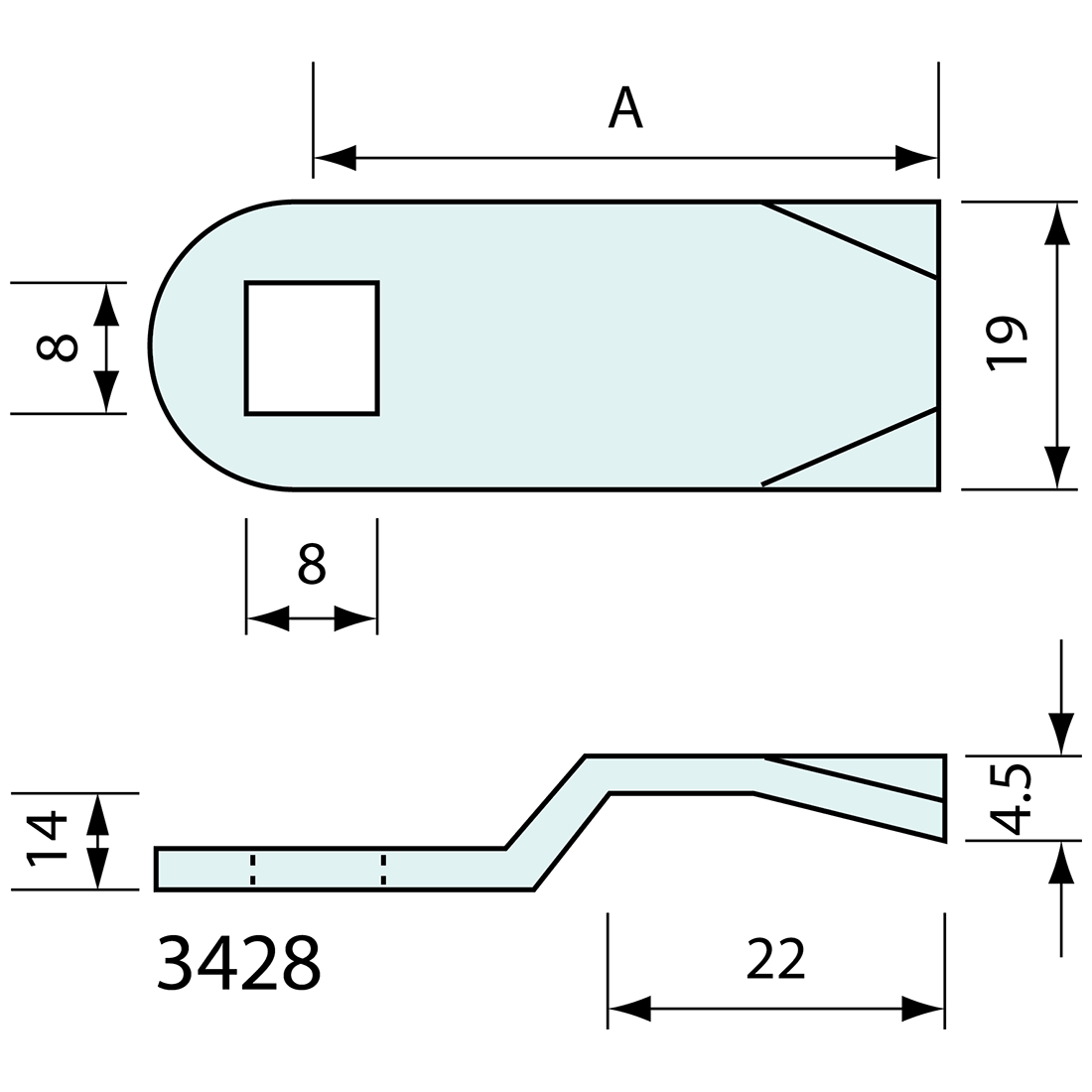 Cam Latch Bar Raised Down Heavy Duty 14mm