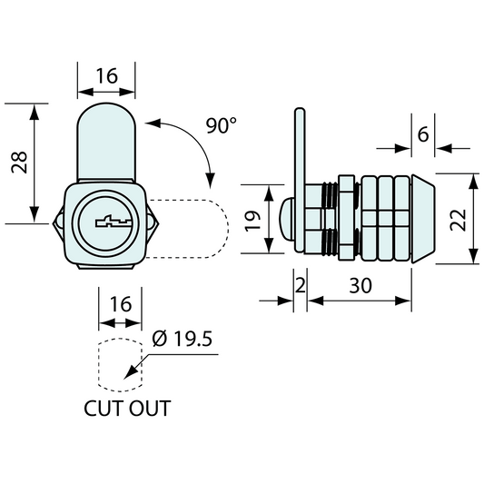 LW Key Cam Lock 30mm