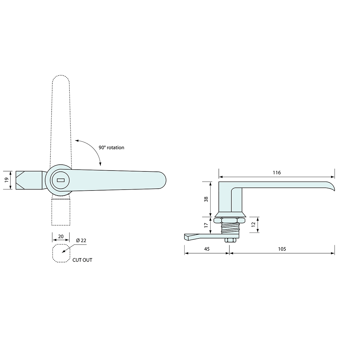 Large 316 SS Lever Cam Lock 120mm