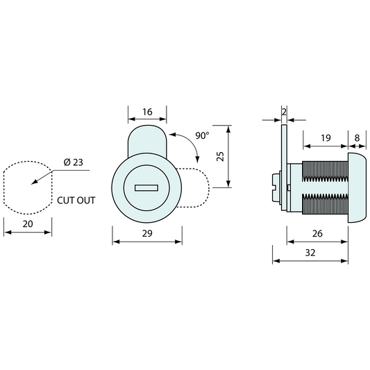 Cam Lock For One Key System 29mm