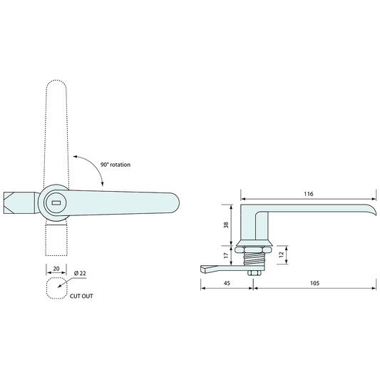 Large 316 SS Lever Cam Lock 120mm