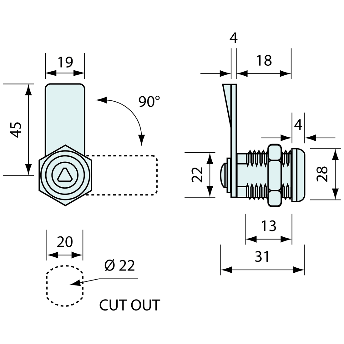 Tri Cam Lock Heavy Duty Stainless Steel 8mm 18mm