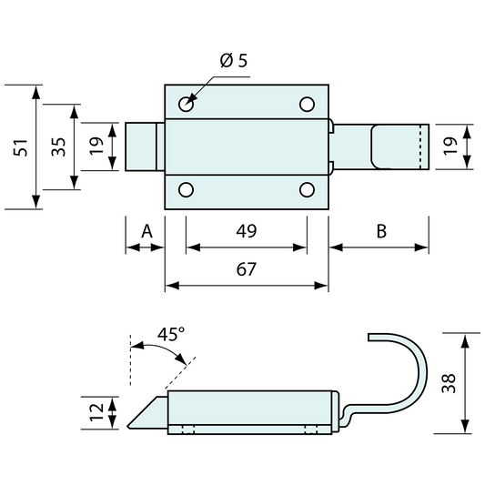 Finger Pull Slam Latch Nose Down Zinc 67mm