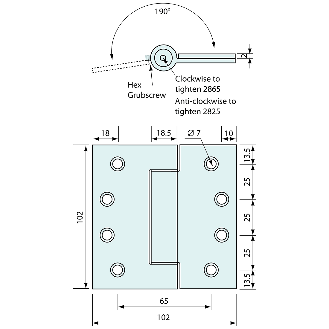 Butt Spring Hinge Stainless Steel 100mm