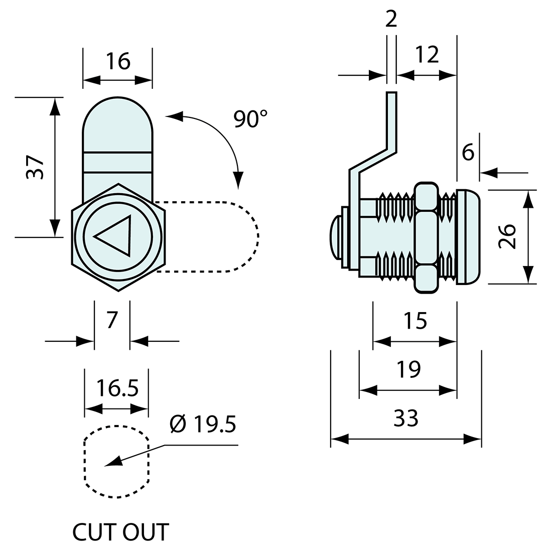Tri Lock Cam Lock Chrome 19mm