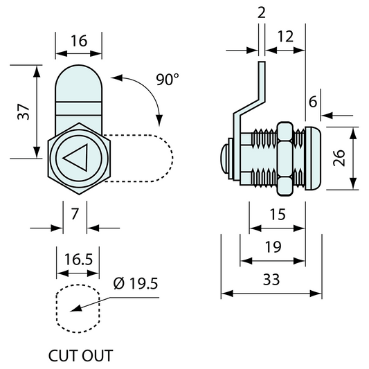 Tri Lock Cam Lock Chrome 19mm