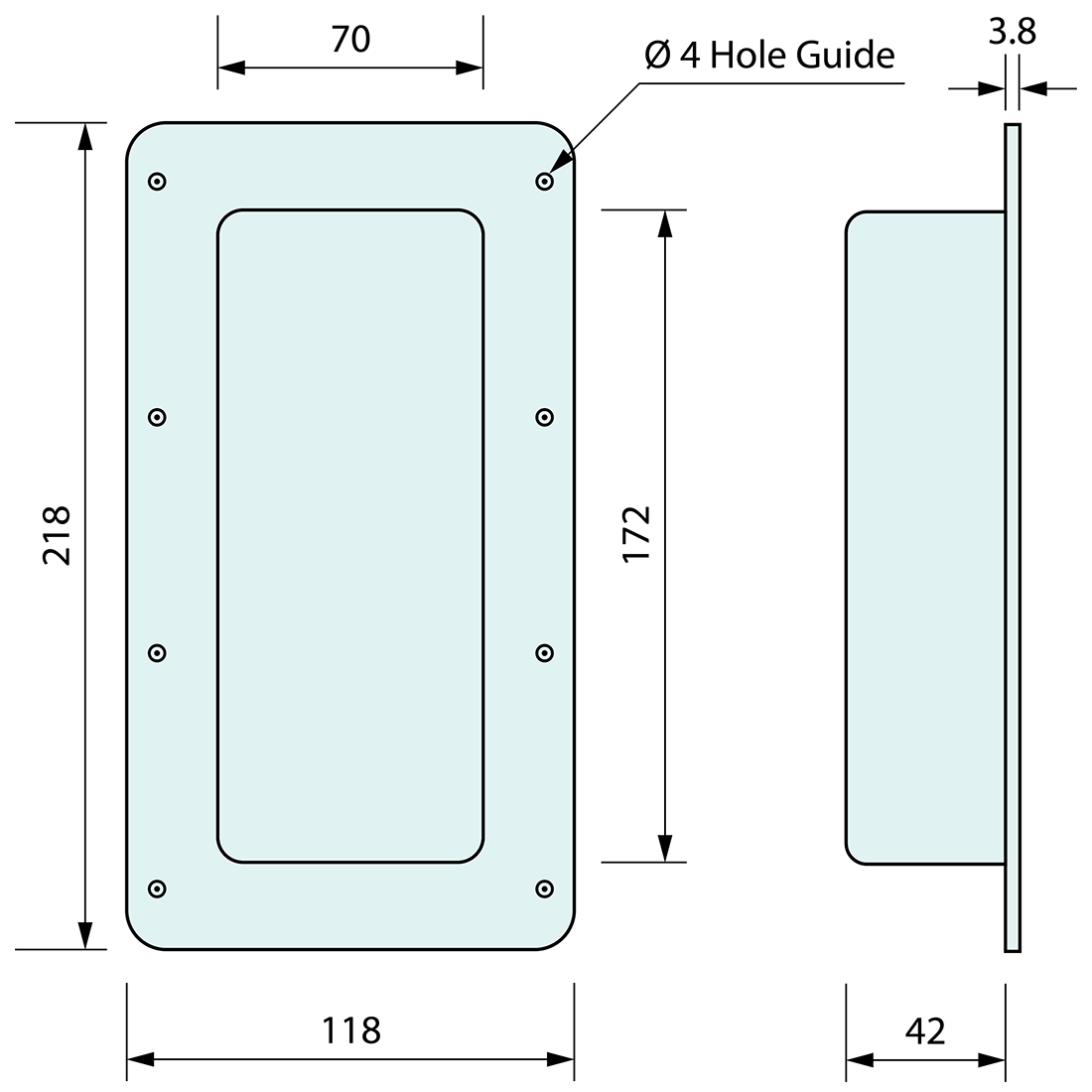Recessed Black Flush Grab Handle 220mm x 120mm