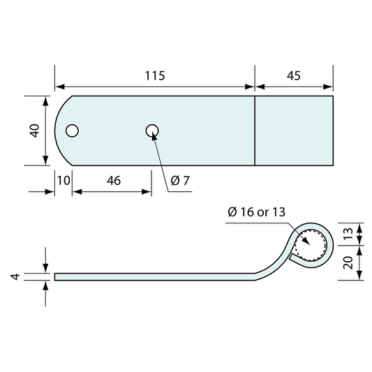 Hinge Strap Zinc Plated and Reduction Bush Nylon 148mm 13mm or 16mm Pin