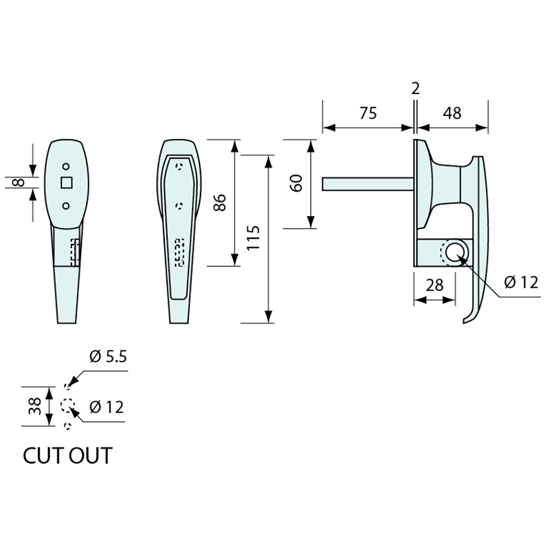 L Handle Padlockable Rear Fix Universal Chrome 115mm