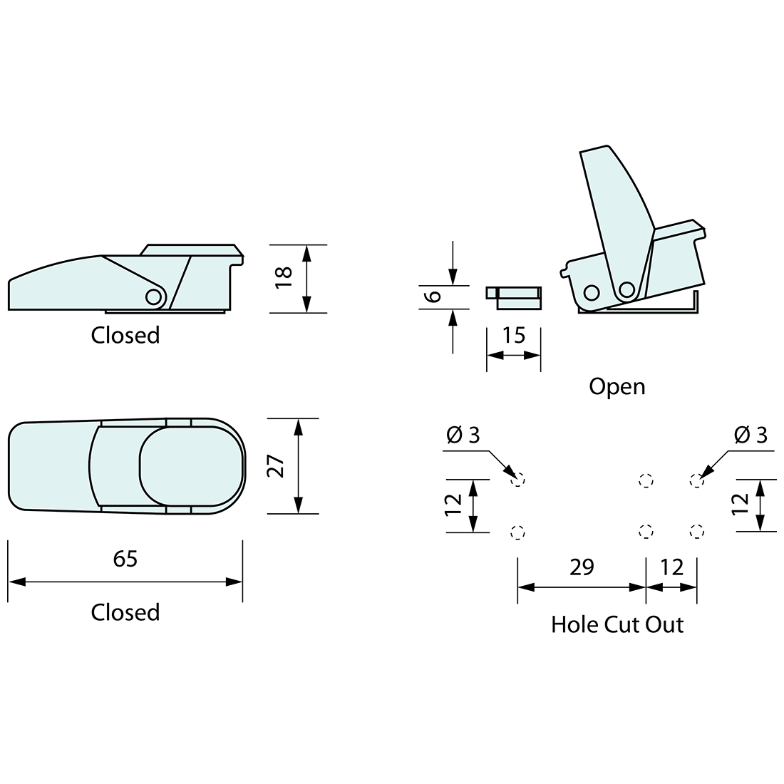 Clasp Latch Black 65mm