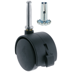 Twin Wheel Castor Socket and Brake Black Nylon 50mm