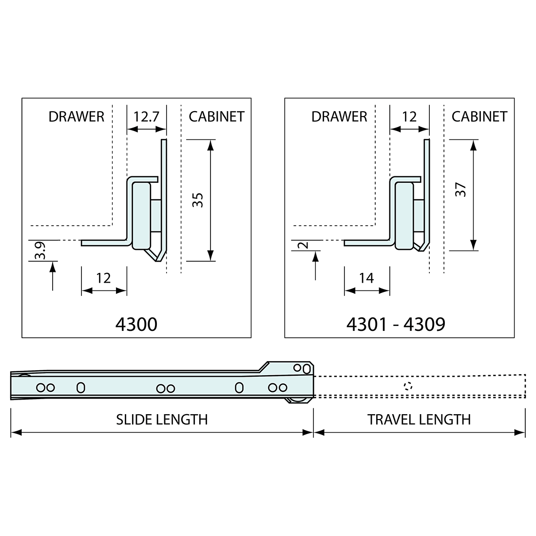 Drawer Slides Pair White 700mm 30kg Load
