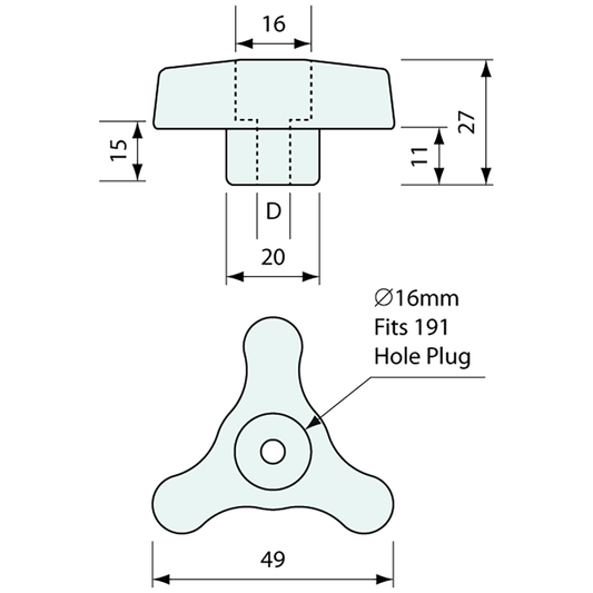 Tri Knob SS 316 M10 Int Thread