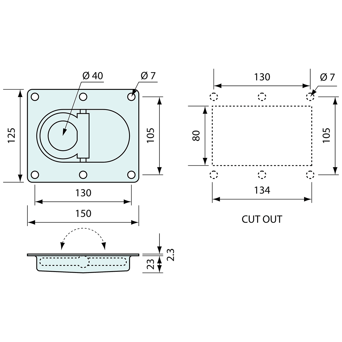 Rope Ring Recessed Stainless Steel 150mm