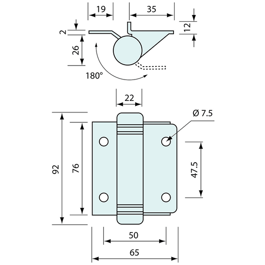 Spring Hinge Spring Closed Welded Stainless Steel 92mm