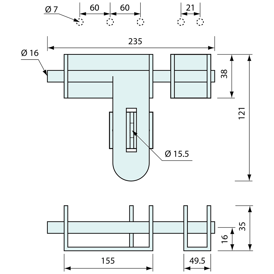 Side Padbolt Stainless Steel 235mm