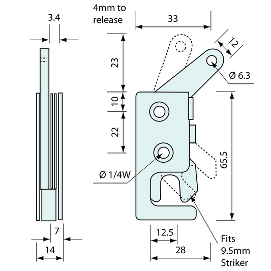 Mini Size Rotary Latch Zinc Right Hand
