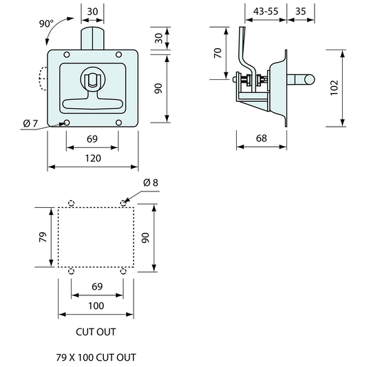 Drop T Latch Non Locking Zinc 120mm