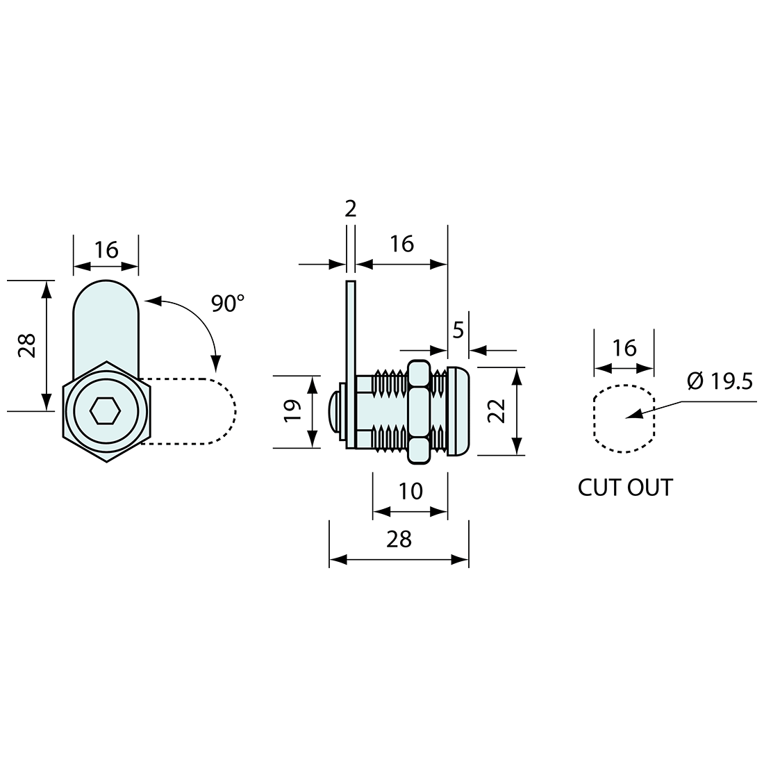 Hex Cam Lock Zinc Diecast and Nickel Plated 6.4mm