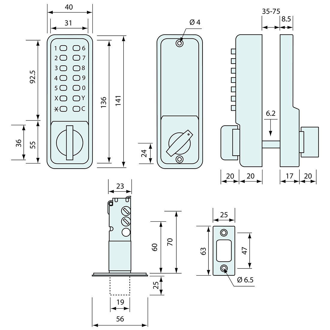Push Button Deadbolt Lock Marine Grade Black 60-70mm Backset