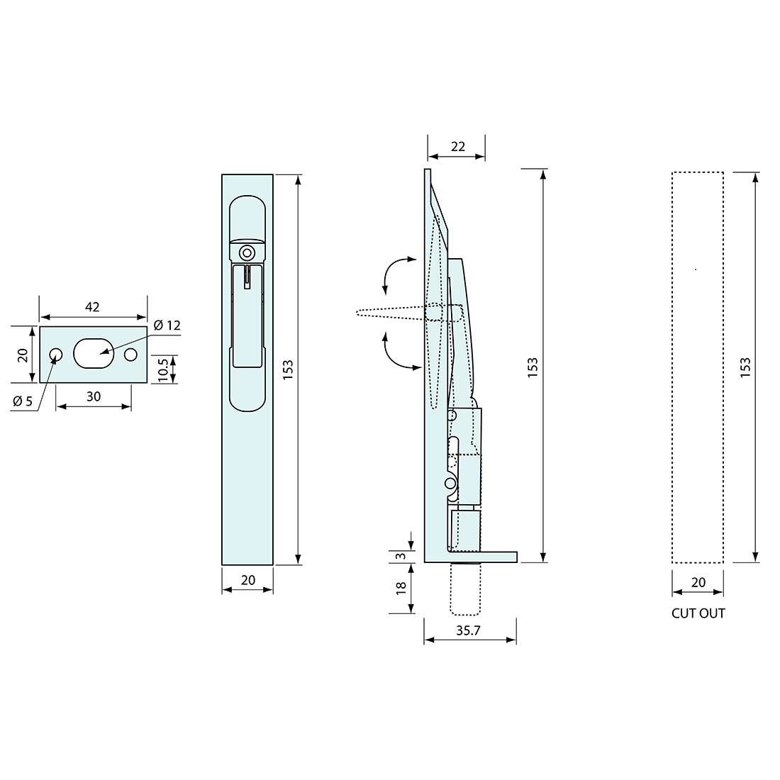 Recessed Bolt Latch Chrome 153mm
