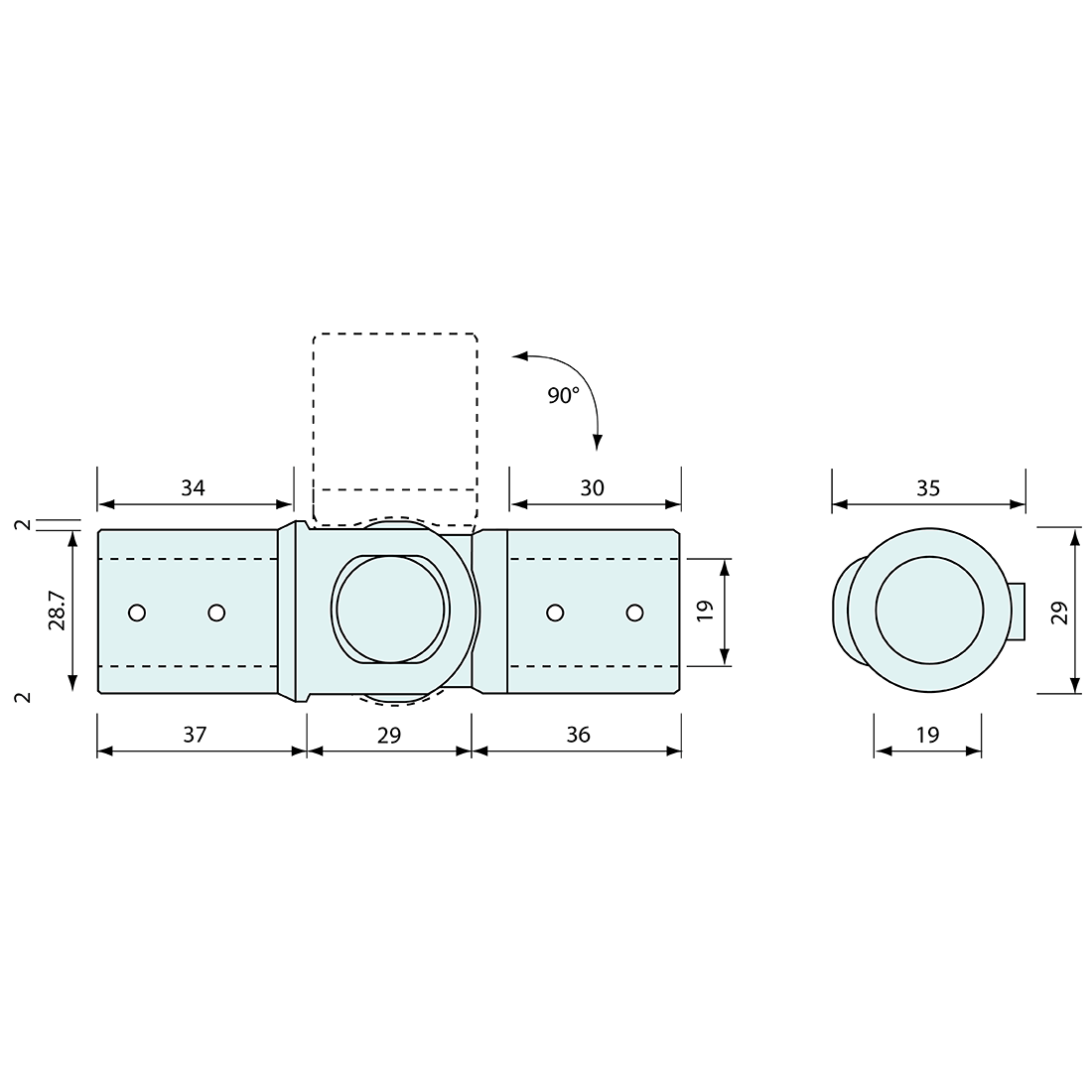 Tube Elbow Connector Black 19mm 32mm