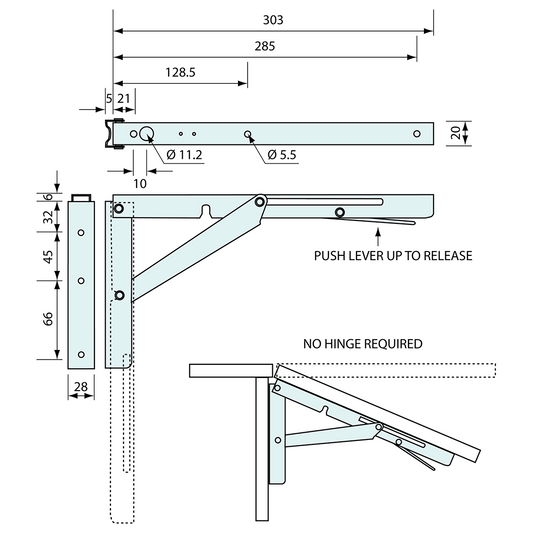 Folding Bracket Stainless Steel 303mm