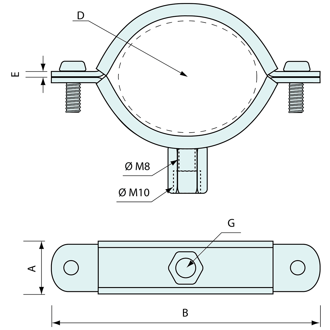 Pipe Clamp Rubber Lined Zinc Plated 50 to 56mm