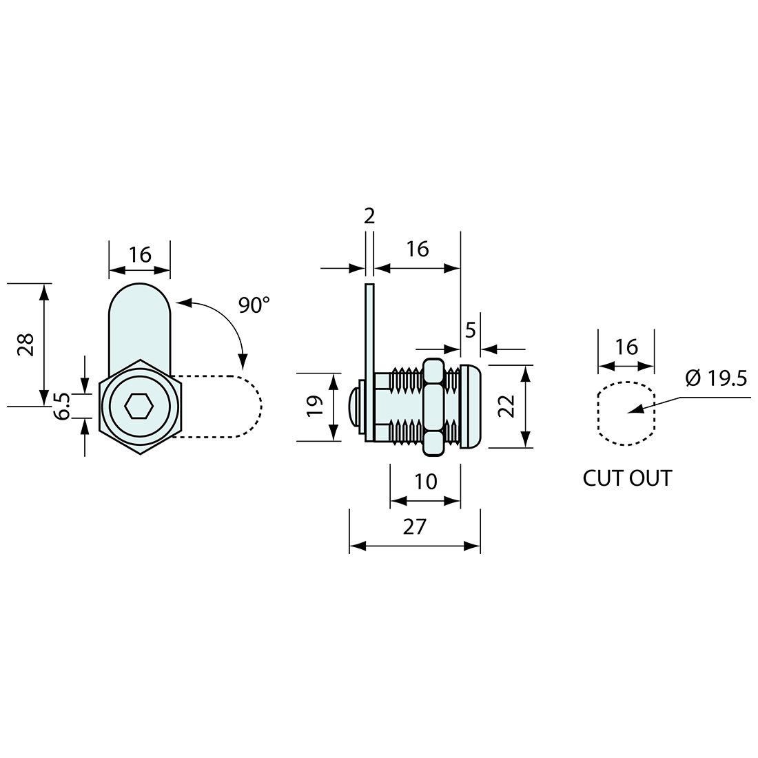 Hex Cam Lock Zinc Diecast and Nickel Plated 6.4mm