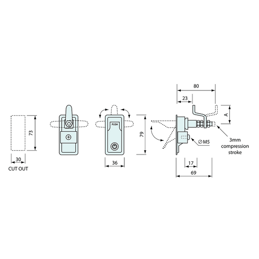 Flush Lift and Turn Compress Latch Stainless Steel 79mm