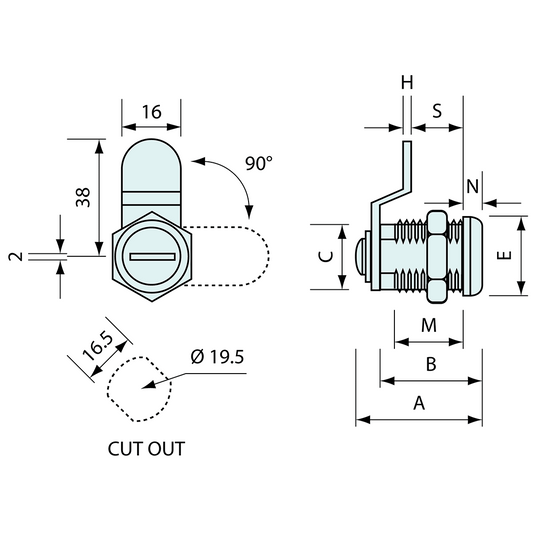 Coin Operated Cam Lock 19mm