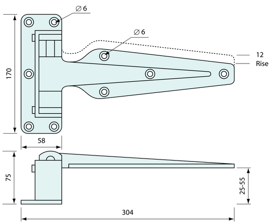 Cooler Hinge Reinforced Cam Rise Left Hand White 279mm