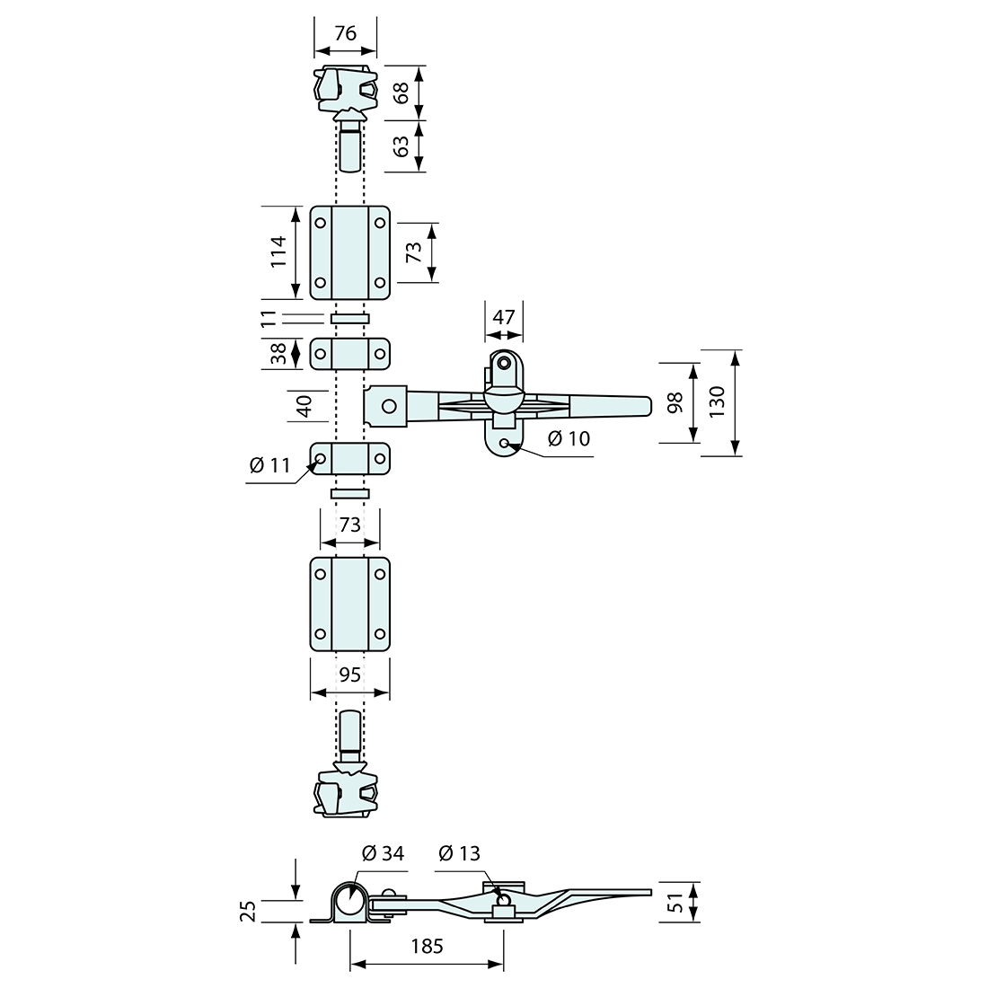 Padlockable Container Door Latch Kit For 34mm Tube Zinc – Co-Mac