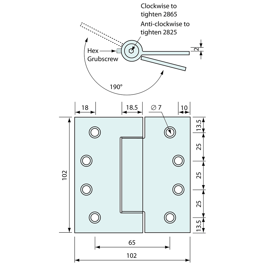 Butt Spring Hinge Stainless Steel Sprung Open 100mm