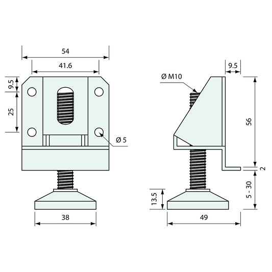 Leveller and Mounting Bracket Zinc 54mm 100kg Load