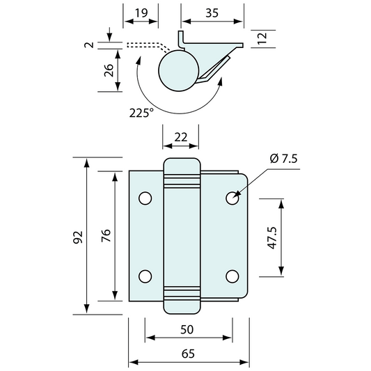 Spring Hinge Spring Open Welded Stainless Steel 92mm