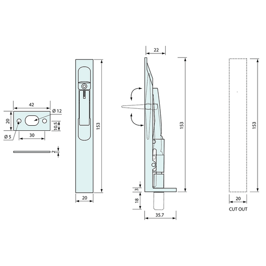 Recessed Bolt Latch Chrome 153mm