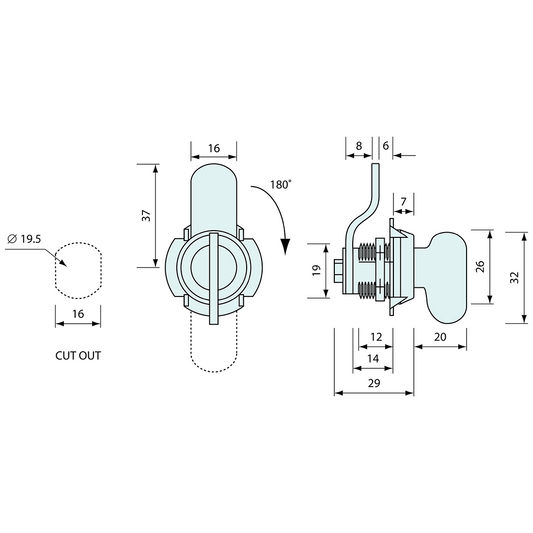 Fixed Key Latch Zinc 32x49mm