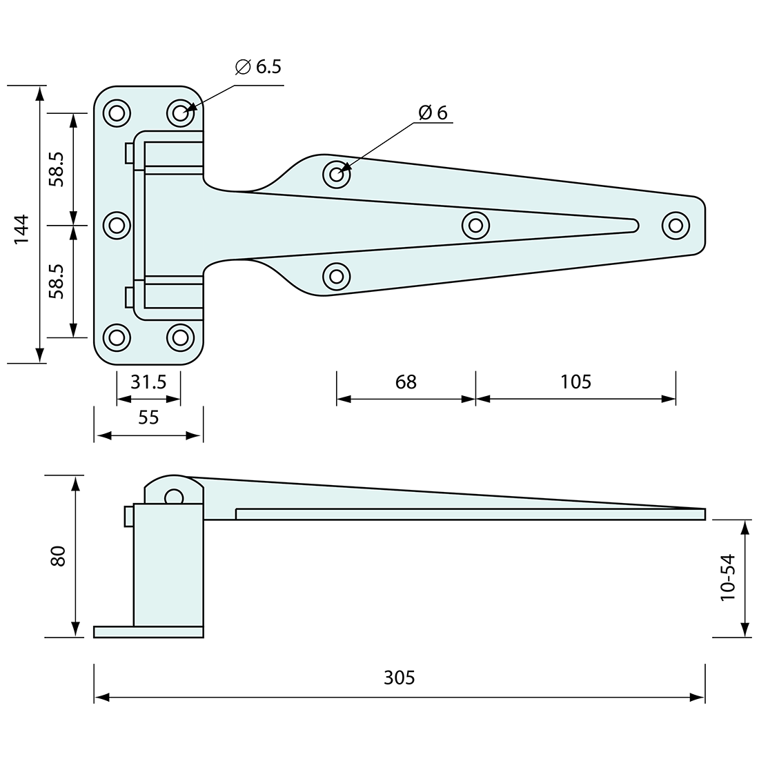 Cooler Hinge Non Rising White 279mm